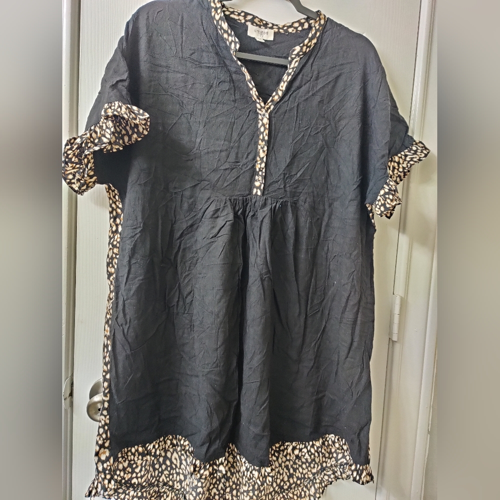 Black Tunic with Animal Print Trim - Picture 1 of 6
